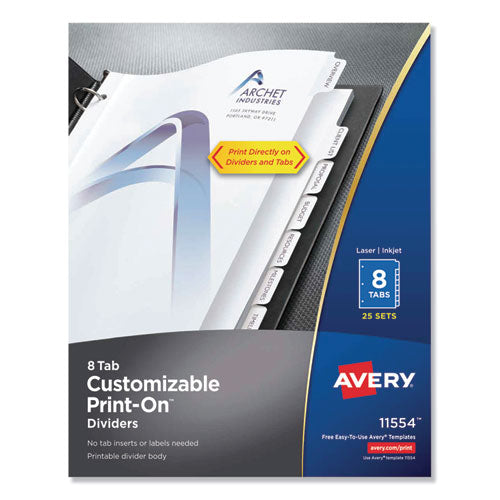 Avery® wholesale. AVERY Customizable Print-on Dividers, 8-tab, Letter, 25 Sets. HSD Wholesale: Janitorial Supplies, Breakroom Supplies, Office Supplies.