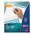 Avery® wholesale. AVERY Print And Apply Index Maker Clear Label Dividers, 5 White Tabs, Letter, 50 Sets. HSD Wholesale: Janitorial Supplies, Breakroom Supplies, Office Supplies.