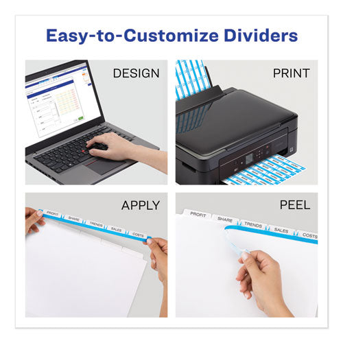 Avery® wholesale. AVERY Print And Apply Index Maker Clear Label Dividers, 5 White Tabs, Letter, 50 Sets. HSD Wholesale: Janitorial Supplies, Breakroom Supplies, Office Supplies.