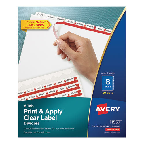 Avery® wholesale. AVERY Print And Apply Index Maker Clear Label Dividers, 8 White Tabs, Letter, 50 Sets. HSD Wholesale: Janitorial Supplies, Breakroom Supplies, Office Supplies.