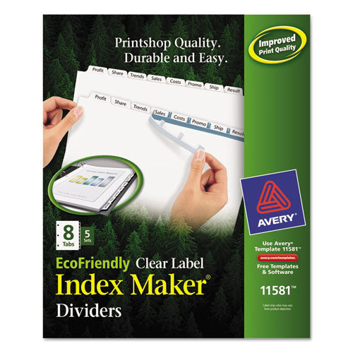 Avery® wholesale. AVERY Index Maker Ecofriendly Print And Apply Clear Label Dividers With White Tabs, 8-tab, 11 X 8.5, White, 5 Sets. HSD Wholesale: Janitorial Supplies, Breakroom Supplies, Office Supplies.