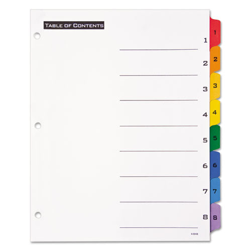 Office Essentials™ wholesale. Table 'n Tabs Dividers, 8-tab, 1 To 8, 11 X 8.5, White, 1 Set. HSD Wholesale: Janitorial Supplies, Breakroom Supplies, Office Supplies.