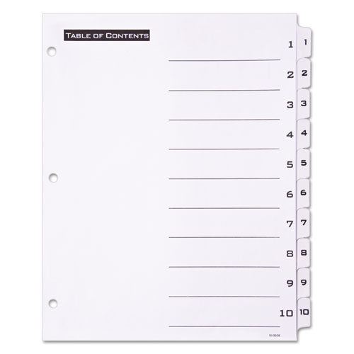 Office Essentials™ wholesale. Table 'n Tabs Dividers, 10-tab, 1 To 10, 11 X 8.5, White, 1 Set. HSD Wholesale: Janitorial Supplies, Breakroom Supplies, Office Supplies.