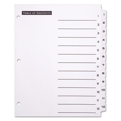 Office Essentials™ wholesale. Table 'n Tabs Dividers, 12-tab, 1 To 12, 11 X 8.5, White, 1 Set. HSD Wholesale: Janitorial Supplies, Breakroom Supplies, Office Supplies.