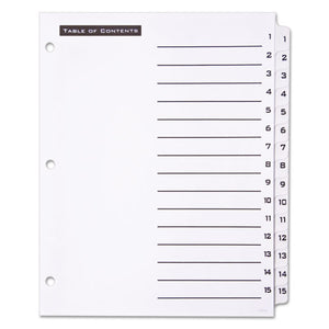 Office Essentials™ wholesale. Table 'n Tabs Dividers, 15-tab, 1 To 15, 11 X 8.5, White, 1 Set. HSD Wholesale: Janitorial Supplies, Breakroom Supplies, Office Supplies.