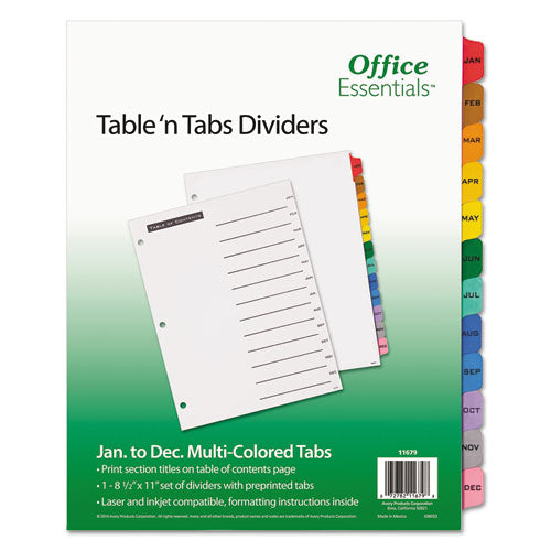 Office Essentials™ wholesale. Table 'n Tabs Dividers, 12-tab, Jan. To Dec., 11 X 8.5, White, 1 Set. HSD Wholesale: Janitorial Supplies, Breakroom Supplies, Office Supplies.