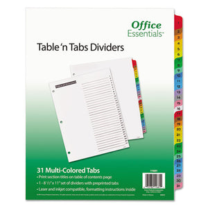 Office Essentials™ wholesale. Table 'n Tabs Dividers, 31-tab, 1 To 31, 11 X 8.5, White, 1 Set. HSD Wholesale: Janitorial Supplies, Breakroom Supplies, Office Supplies.