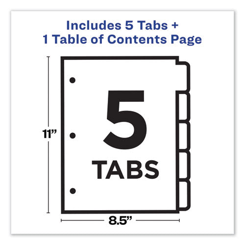 Avery® wholesale. AVERY Customizable Table Of Contents Ready Index Dividers With Multicolor Tabs, 5-tab, 1 To 5, 11 X 8.5, Translucent, 1 Set. HSD Wholesale: Janitorial Supplies, Breakroom Supplies, Office Supplies.