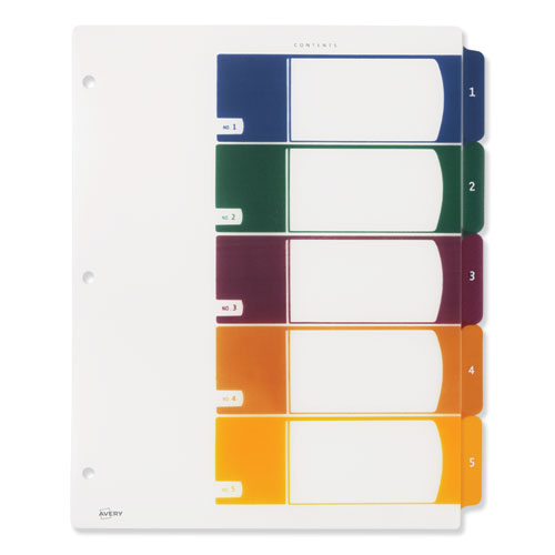 Avery® wholesale. AVERY Customizable Table Of Contents Ready Index Dividers With Multicolor Tabs, 5-tab, 1 To 5, 11 X 8.5, Translucent, 1 Set. HSD Wholesale: Janitorial Supplies, Breakroom Supplies, Office Supplies.
