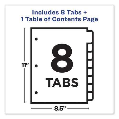 Avery® wholesale. AVERY Customizable Table Of Contents Ready Index Dividers With Multicolor Tabs, 8-tab, 1 To 8, 11 X 8.5, Translucent, 1 Set. HSD Wholesale: Janitorial Supplies, Breakroom Supplies, Office Supplies.