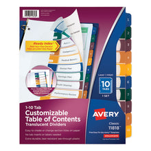 Load image into Gallery viewer, Avery® wholesale. AVERY Customizable Table Of Contents Ready Index Dividers With Multicolor Tabs, 10-tab, 1 To 10, 11 X 8.5, Translucent, 1 Set. HSD Wholesale: Janitorial Supplies, Breakroom Supplies, Office Supplies.