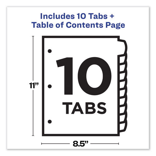 Avery® wholesale. AVERY Customizable Table Of Contents Ready Index Dividers With Multicolor Tabs, 10-tab, 1 To 10, 11 X 8.5, Translucent, 1 Set. HSD Wholesale: Janitorial Supplies, Breakroom Supplies, Office Supplies.