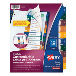 Avery® wholesale. AVERY Customizable Table Of Contents Ready Index Dividers With Multicolor Tabs, 10-tab, 1 To 10, 11 X 8.5, Translucent, 1 Set. HSD Wholesale: Janitorial Supplies, Breakroom Supplies, Office Supplies.