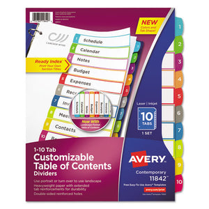 Avery® wholesale. AVERY Customizable Toc Ready Index Multicolor Dividers, 1-10, Letter. HSD Wholesale: Janitorial Supplies, Breakroom Supplies, Office Supplies.