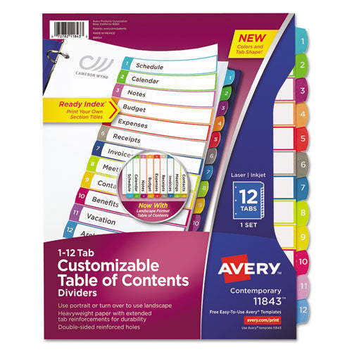 Avery® wholesale. AVERY Customizable Toc Ready Index Multicolor Dividers, 1-12, Letter. HSD Wholesale: Janitorial Supplies, Breakroom Supplies, Office Supplies.