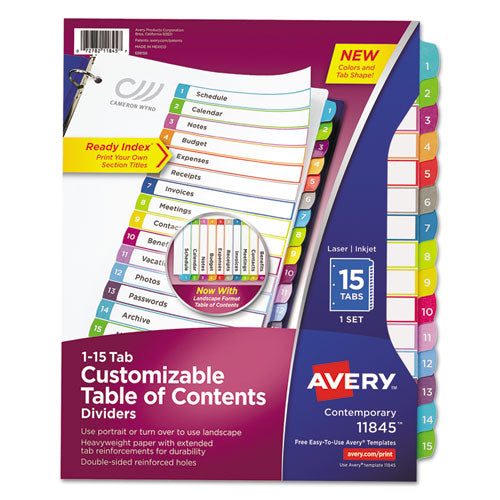 Avery® wholesale. AVERY Customizable Toc Ready Index Multicolor Dividers, 1-15, Letter. HSD Wholesale: Janitorial Supplies, Breakroom Supplies, Office Supplies.