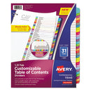 Avery® wholesale. AVERY Customizable Toc Ready Index Multicolor Dividers, 1-31, Letter. HSD Wholesale: Janitorial Supplies, Breakroom Supplies, Office Supplies.