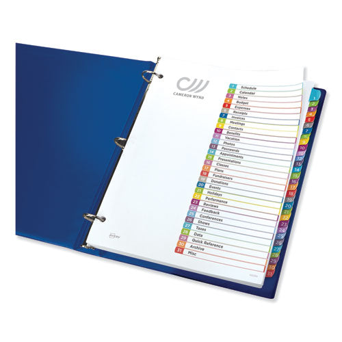 Avery® wholesale. AVERY Customizable Toc Ready Index Multicolor Dividers, 1-31, Letter. HSD Wholesale: Janitorial Supplies, Breakroom Supplies, Office Supplies.