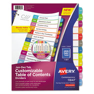 Avery® wholesale. AVERY Customizable Toc Ready Index Multicolor Dividers, Jan-dec, Letter. HSD Wholesale: Janitorial Supplies, Breakroom Supplies, Office Supplies.