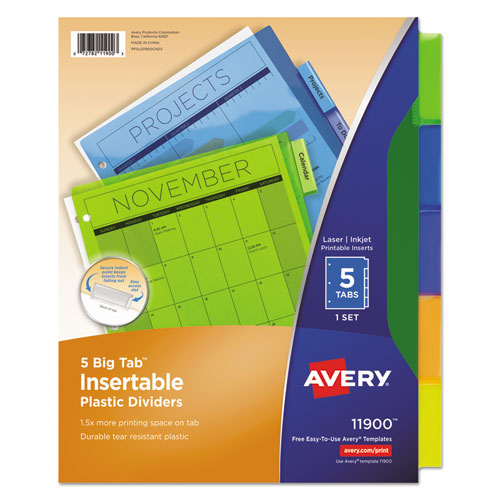 Avery® wholesale. AVERY Insertable Big Tab Plastic Dividers, 5-tab, 11 X 8.5, Assorted, 1 Set. HSD Wholesale: Janitorial Supplies, Breakroom Supplies, Office Supplies.
