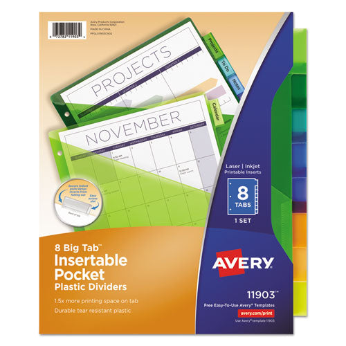 Avery® wholesale. AVERY Insertable Big Tab Plastic 1-pocket Dividers, 8-tab, 11.13 X 9.25, Assorted, 1 Set. HSD Wholesale: Janitorial Supplies, Breakroom Supplies, Office Supplies.