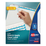 Avery® wholesale. AVERY Print And Apply Index Maker Clear Label Plastic Dividers With Printable Label Strip, 5-tab, 11 X 8.5, Translucent, 5 Sets. HSD Wholesale: Janitorial Supplies, Breakroom Supplies, Office Supplies.