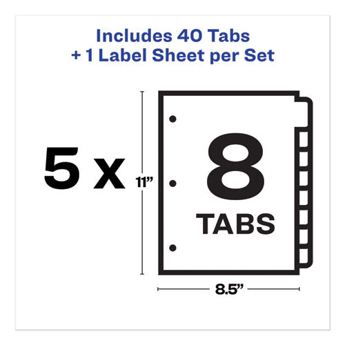 Avery® wholesale. AVERY Print And Apply Index Maker Clear Label Plastic Dividers With Printable Label Strip, 8-tab, 11 X 8.5, Translucent, 5 Sets. HSD Wholesale: Janitorial Supplies, Breakroom Supplies, Office Supplies.