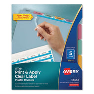 Avery® wholesale. AVERY Print And Apply Index Maker Clear Label Plastic Dividers With Printable Label Strip, 5-tab, 11 X 8.5, Translucent, 5 Sets. HSD Wholesale: Janitorial Supplies, Breakroom Supplies, Office Supplies.