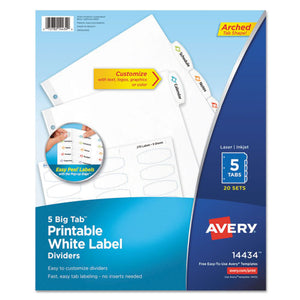 Avery® wholesale. AVERY Big Tab Printable White Label Tab Dividers, 5-tab, Letter, 20 Per Pack. HSD Wholesale: Janitorial Supplies, Breakroom Supplies, Office Supplies.