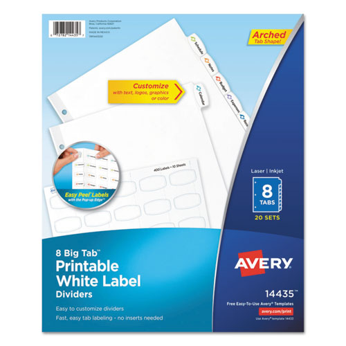 Avery® wholesale. AVERY Big Tab Printable White Label Tab Dividers, 8-tab, Letter, 20 Per Pack. HSD Wholesale: Janitorial Supplies, Breakroom Supplies, Office Supplies.