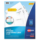 Avery® wholesale. AVERY Big Tab Printable Large White Label Tab Dividers, 5-tab, Letter, 20 Per Pack. HSD Wholesale: Janitorial Supplies, Breakroom Supplies, Office Supplies.