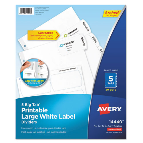 Avery® wholesale. AVERY Big Tab Printable Large White Label Tab Dividers, 5-tab, Letter, 20 Per Pack. HSD Wholesale: Janitorial Supplies, Breakroom Supplies, Office Supplies.