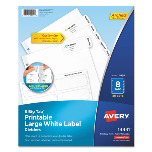 Avery® wholesale. AVERY Big Tab Printable Large White Label Tab Dividers, 8-tab, Letter, 20 Per Pack. HSD Wholesale: Janitorial Supplies, Breakroom Supplies, Office Supplies.