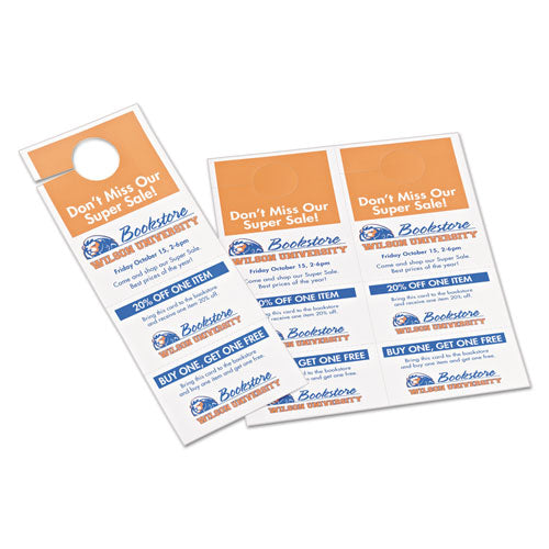 Avery® wholesale. AVERY Door Hanger With Tear-away Cards, 97 Bright, 65lb, 4.25 X 11, White, 2 Hangers-sheet, 40 Sheets-pack. HSD Wholesale: Janitorial Supplies, Breakroom Supplies, Office Supplies.