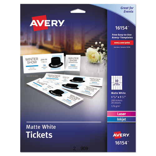 Avery® wholesale. AVERY Printable Tickets W-tear-away Stubs, 97 Bright, 65lb, 8.5 X 11, White, 10 Tickets-sheet, 20 Sheets-pack. HSD Wholesale: Janitorial Supplies, Breakroom Supplies, Office Supplies.