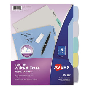 Avery® wholesale. AVERY Write And Erase Big Tab Durable Plastic Dividers, 3-hold Punched, 5-tab, 11 X 8.5, Assorted, 1 Set. HSD Wholesale: Janitorial Supplies, Breakroom Supplies, Office Supplies.