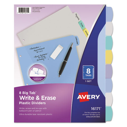 Avery® wholesale. AVERY Write And Erase Big Tab Durable Plastic Dividers, 3-hold Punched, 8-tab, 11 X 8.5, Assorted, 1 Set. HSD Wholesale: Janitorial Supplies, Breakroom Supplies, Office Supplies.