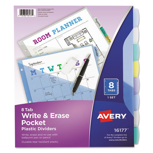 Avery® wholesale. AVERY Write And Erase Durable Plastic Dividers With Pocket, 3-hold Punched, 8-tab, 11.13 X 9.25, Assorted, 1 Set. HSD Wholesale: Janitorial Supplies, Breakroom Supplies, Office Supplies.