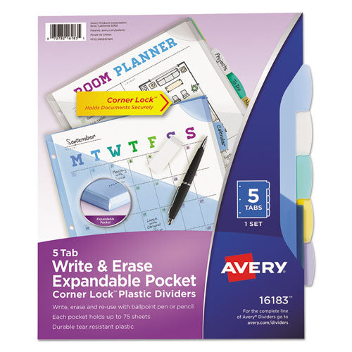 Avery® wholesale. AVERY Write And Erase Corner Lock Big Tab Durable Plastic Dividers, 3-hold Punched, 5-tab, 11 X 8.5, Assorted, 1 Set. HSD Wholesale: Janitorial Supplies, Breakroom Supplies, Office Supplies.