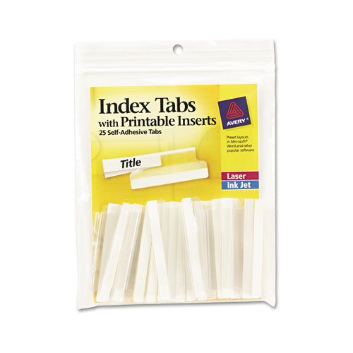 Avery® wholesale. AVERY Insertable Index Tabs With Printable Inserts, 1-5-cut Tabs, Clear, 2" Wide, 25-pack. HSD Wholesale: Janitorial Supplies, Breakroom Supplies, Office Supplies.