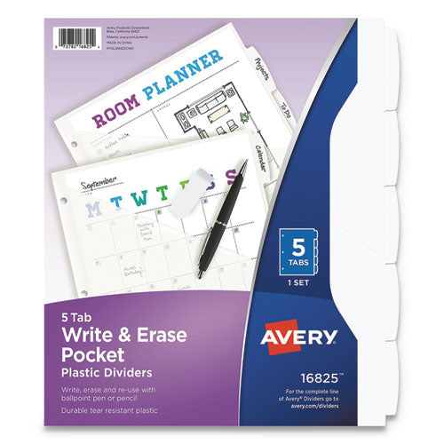 Avery® wholesale. AVERY Write And Erase Durable Plastic Dividers With Pocket, 5-tab, 11.13 X 9.25, White, 1 Set. HSD Wholesale: Janitorial Supplies, Breakroom Supplies, Office Supplies.