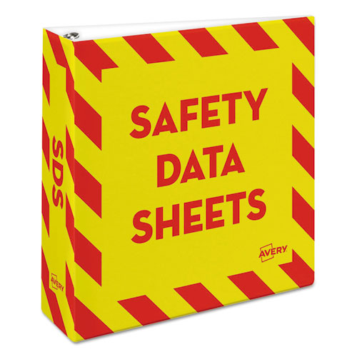 Avery® wholesale. Heavy-duty Preprinted Safety Data Sheet Binder, 3 Rings, 3" Capacity, 11 X 8.5, Yellow-red. HSD Wholesale: Janitorial Supplies, Breakroom Supplies, Office Supplies.