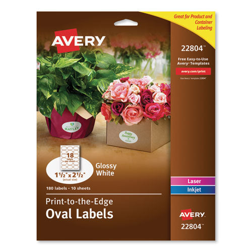 Avery® wholesale. AVERY Oval Labels With Sure Feed And Easy Peel, 1 1-2 X 2 1-2, Glossy White, 180-pack. HSD Wholesale: Janitorial Supplies, Breakroom Supplies, Office Supplies.