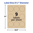 Avery® wholesale. AVERY Round Brown Kraft Print-to-the-edge Labels, 2.5" Dia, 225-pk. HSD Wholesale: Janitorial Supplies, Breakroom Supplies, Office Supplies.