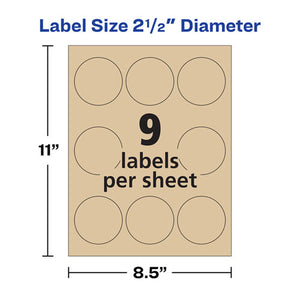 Avery® wholesale. AVERY Round Brown Kraft Print-to-the-edge Labels, 2.5" Dia, 225-pk. HSD Wholesale: Janitorial Supplies, Breakroom Supplies, Office Supplies.