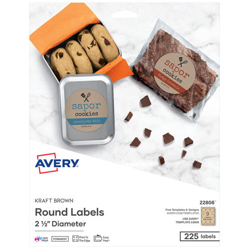 Avery® wholesale. AVERY Round Brown Kraft Print-to-the-edge Labels, 2.5