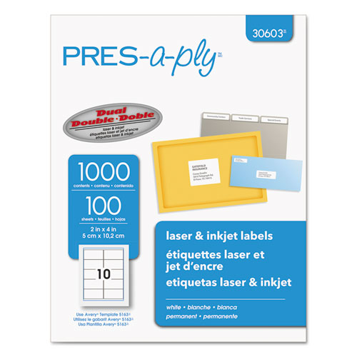 PRES-a-ply® wholesale. Labels, Laser Printers, 2 X 4, White, 10-sheet, 100 Sheets-box. HSD Wholesale: Janitorial Supplies, Breakroom Supplies, Office Supplies.