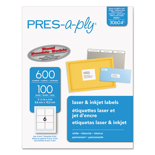 PRES-a-ply® wholesale. Labels, Laser Printers, 3.33 X 4, White, 6-sheet, 100 Sheets-box. HSD Wholesale: Janitorial Supplies, Breakroom Supplies, Office Supplies.