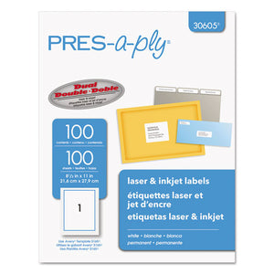 PRES-a-ply® wholesale. Labels, Laser Printers, 8.5 X 11, White, 100-box. HSD Wholesale: Janitorial Supplies, Breakroom Supplies, Office Supplies.