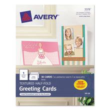 Load image into Gallery viewer, Avery® wholesale. AVERY Textured Half-fold Greeting Cards, Inkjet, 5 1-2 X 8.5, Wht, 30-bx W-envelopes. HSD Wholesale: Janitorial Supplies, Breakroom Supplies, Office Supplies.